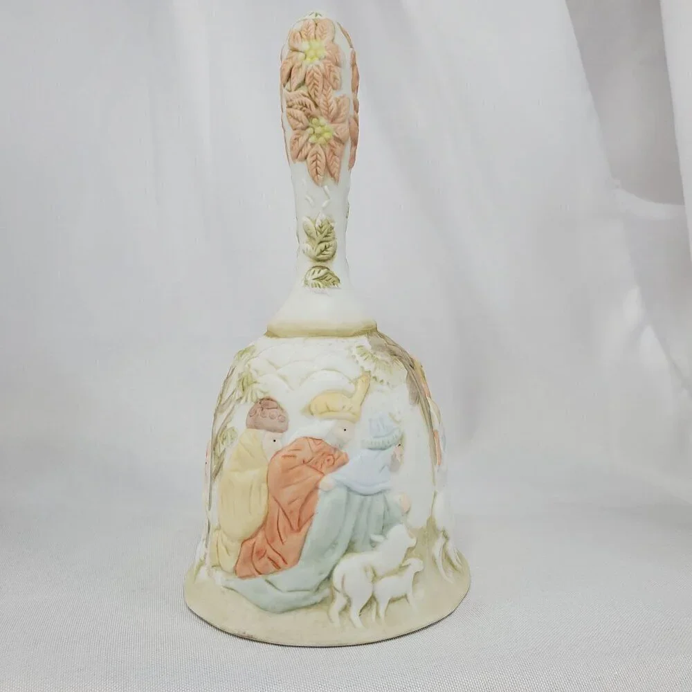 VTG Lefton Christopher Collection Porcelain Nativity Bell Hand Painted 1982